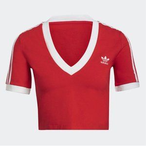 adidas Originals 3-Stripes V-neck cropped top in Red